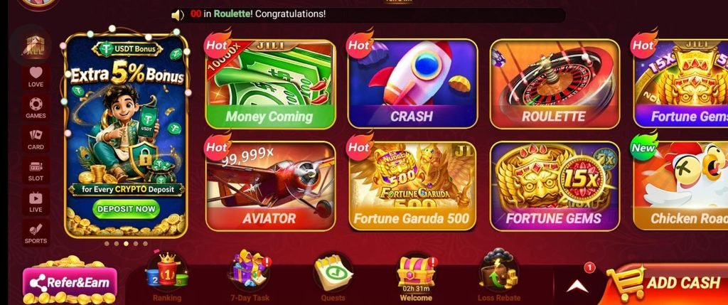 Bolly Game home screen showing available game categories