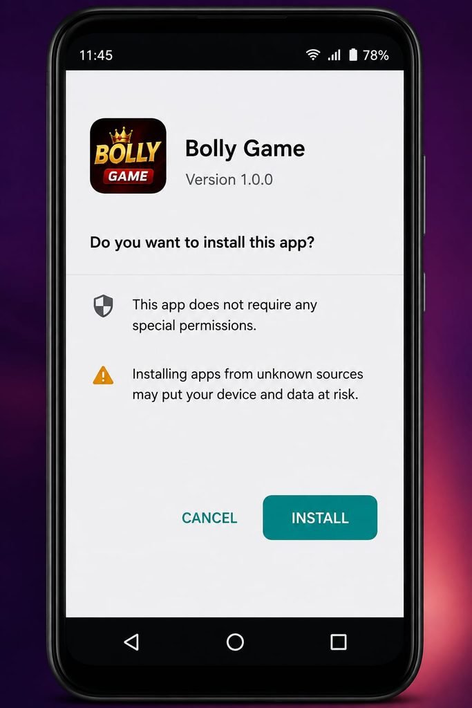 Bolly Game APK installation screen on Android