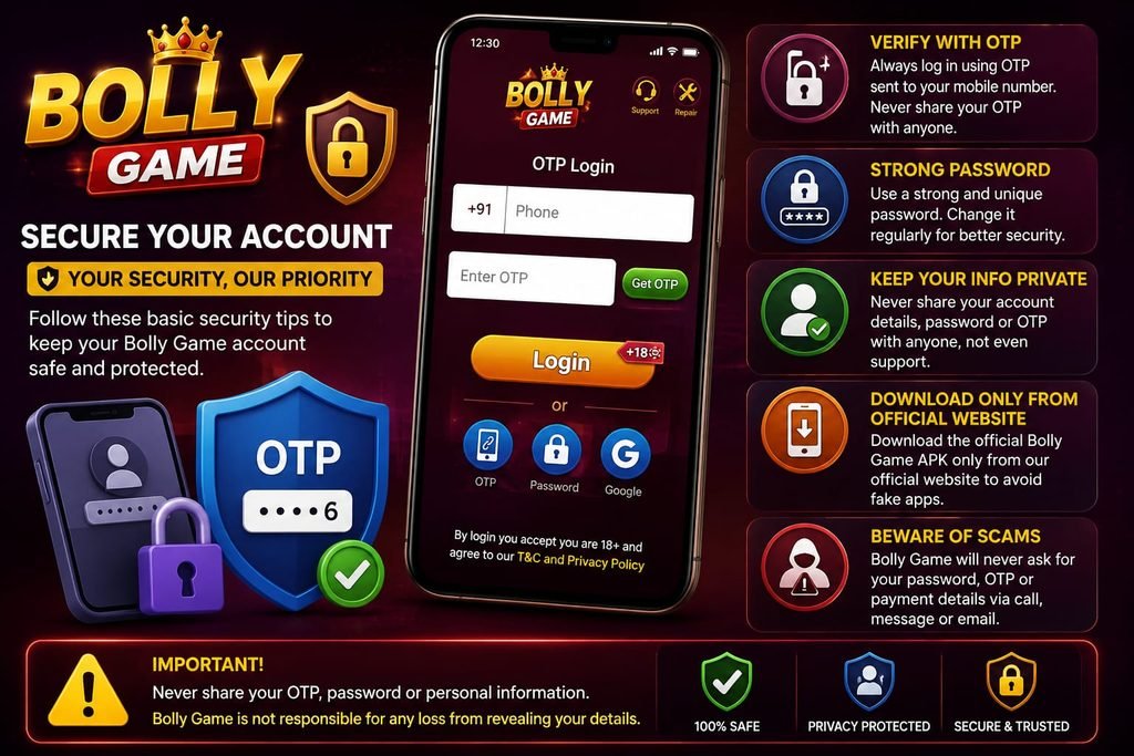 Bolly Game OTP password and account security warning