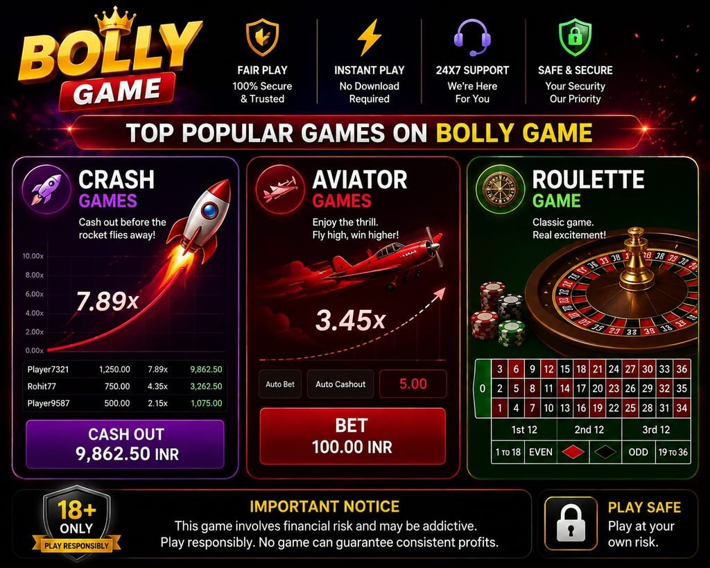 Bolly Game Crash Aviator and Roulette game categories