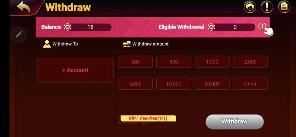Bolly Game withdrawal screen showing eligible withdrawal and amount options