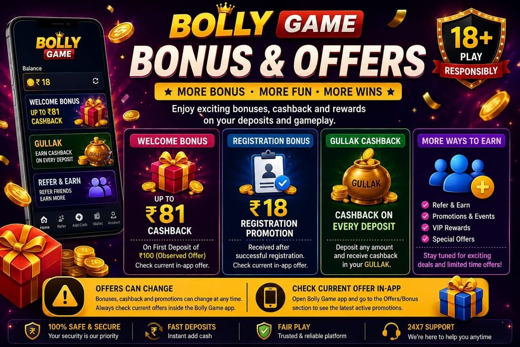 Bolly Game bonus offers cashback registration reward and GULLAK guide