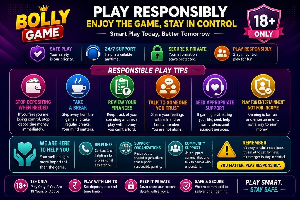 Bolly Game responsible gaming help take a break and seek support